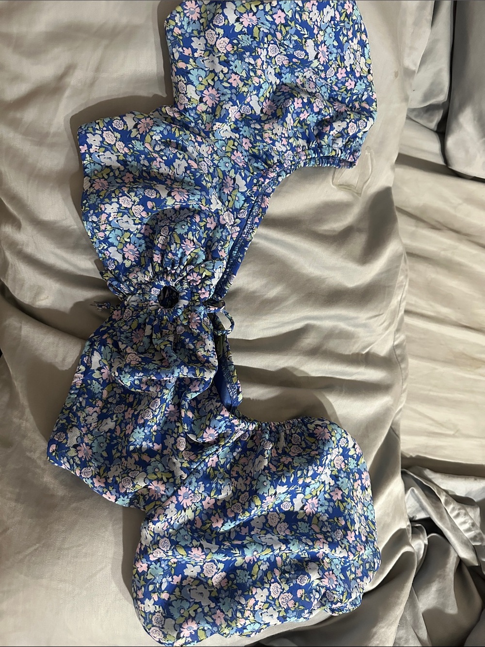 Blue Floral Ruffled Crop Top - Picture 1 of 3